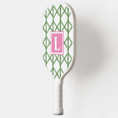 緑の名門私立校風のトレリス竹パターンモノグラム ピックルボールラケット (左)
