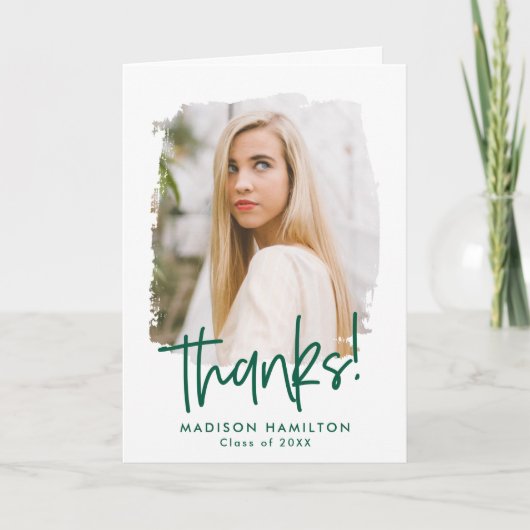 緑の名門私立校風の台本の写真卒業 サンキューカード (正面)