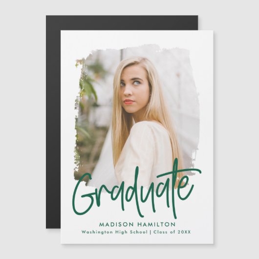 緑の名門私立校風の台本の写真卒業 マグネット招待状 (正面/裏面)