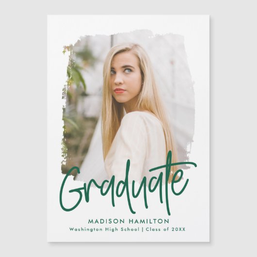 緑の名門私立校風の台本の写真卒業 マグネット招待状 (正面)