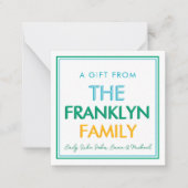 緑の名門私立校風の家族パーソナライズされたギフトの囲い ノートカード (正面)