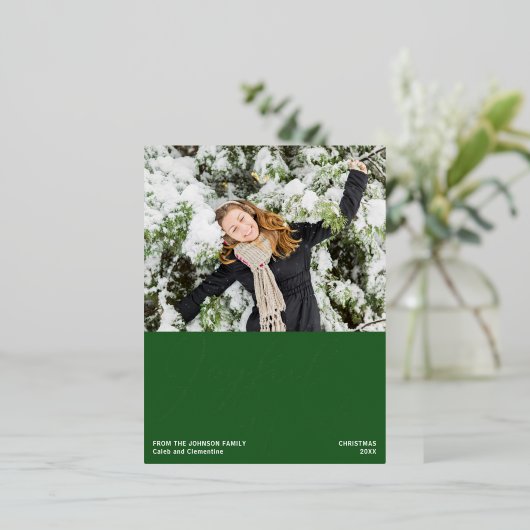 緑の喜びの願いクリスマス写真シック金ゴールド 箔シーズンポストカード (立ち正面)