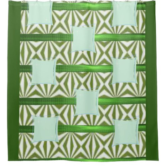 緑の四角の長いショーカーテン シャワーカーテン (正面)