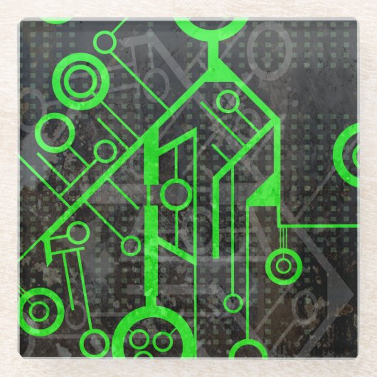 緑の回路 ガラスコースター (正面)