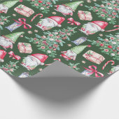 緑の図解入りの、写真付きの水彩背景クリスマス ラッピングペーパー (角)