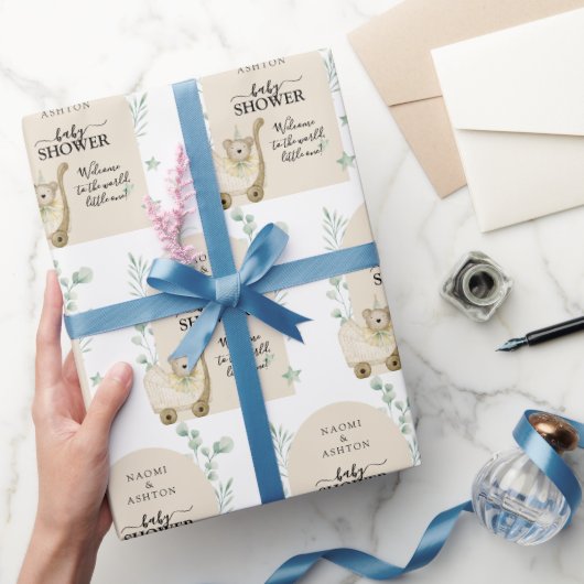 緑の図解入りの、写真付きの赤ちゃんシャワーパーソナライズされた ラッピングペーパー (ギフト)