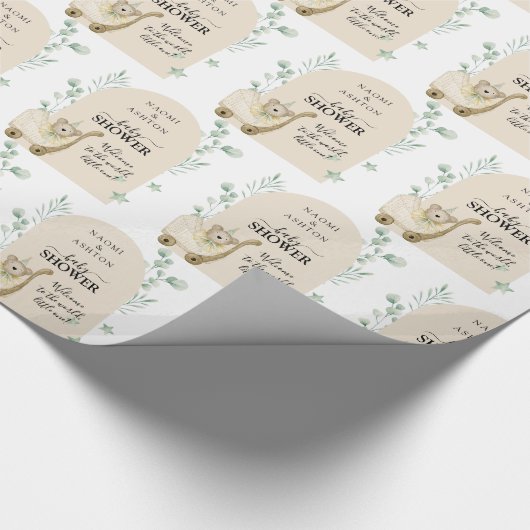 緑の図解入りの、写真付きの赤ちゃんシャワーパーソナライズされた ラッピングペーパー (角)