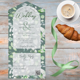 緑の国の濃淡フローラQRコード オールインワン招待状