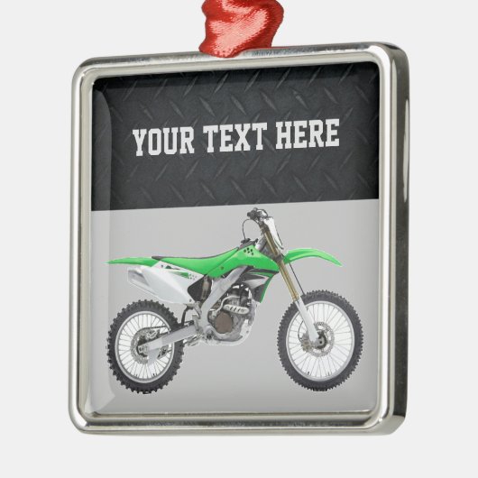 緑の土のバイクは男の子のクリスマスの男の子を遊ばします メタルオーナメント (左)