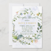緑の埃っぽい青いワイルドフラワーカップルがシャワー 招待状 (正面)