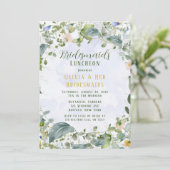 緑の埃っぽい青いワイルドフラワーブリデスメイドランチ 招待状 (スタンド正面)