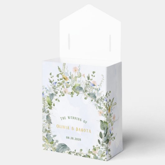 緑の埃っぽい青い水色のワイルドフラワー結婚ズ フェイバーボックス (オープン)