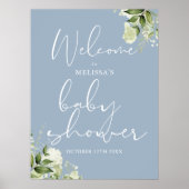 緑の埃っぽい青い赤ちゃんシャワー歓迎サイン ポスター (正面)