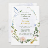 緑の埃っぽい青い金ゴールドワイルドフラワー確認 招待状 (正面/裏面)