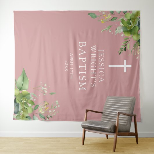 緑の塵のバラピンクのバプテスマの写真の背景 タペストリー (インサイチュ(横))