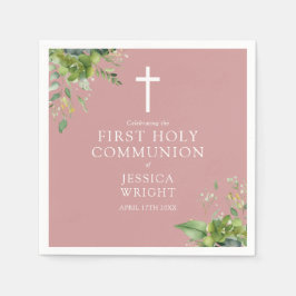 緑の塵のバラピンク最初の聖餐式 スタンダードカクテルナプキン