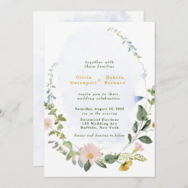 緑の塵の青い金ゴールドの結婚花 招待状
