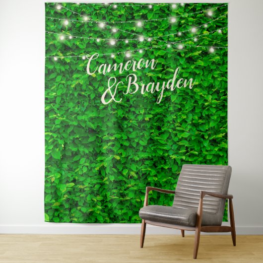 緑の壁がきらきら光るライト結婚式の背景 タペストリー (インサイチュ)