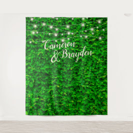 緑の壁がきらきら光るライト結婚式の背景 タペストリー