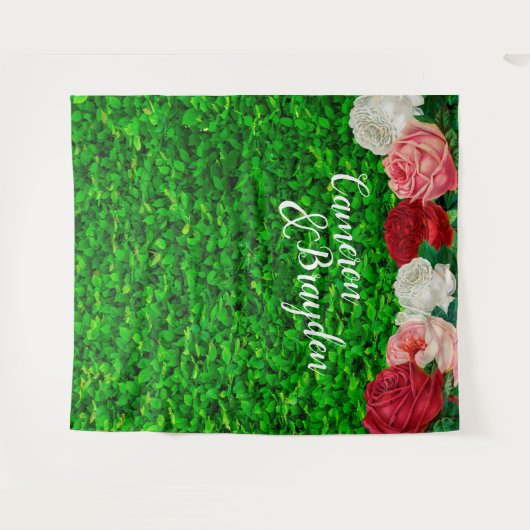 緑の壁のガーデン フローラル ウェディング パーティー 背景 タペストリー (正面(横))