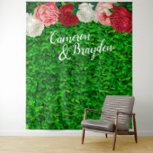 緑の壁のガーデン フローラル ウェディング パーティー 背景 タペストリー (インサイチュ)