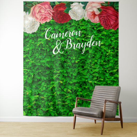 緑の壁のガーデン フローラル ウェディング パーティー 背景 タペストリー (インサイチュ)