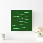 緑の壁のデコぶら下がったール スクエア壁時計 (ホーム)