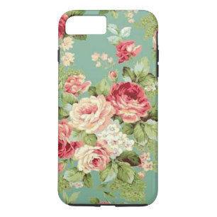 緑の壁紙のヴィンテージのピンクのバラ iPhone 8 PLUS/7 PLUSケース
