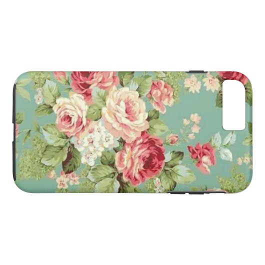 緑の壁紙のヴィンテージのピンクのバラ Case-Mate iPhoneケース (裏面(横))