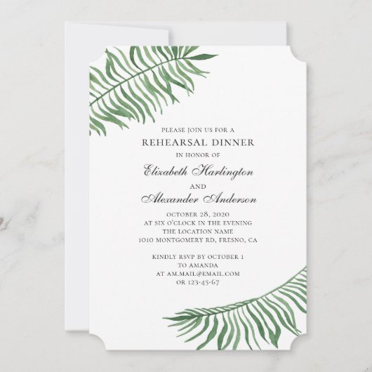 緑の夏のエキゾチック。熱帯リハーサルディナー 招待状 (正面)