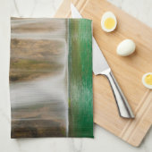 緑の夏の滝 キッチンタオル (四つ折り)