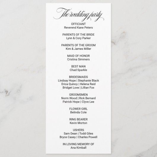 緑の夏の行先結婚式プログラム プログラム (裏面)