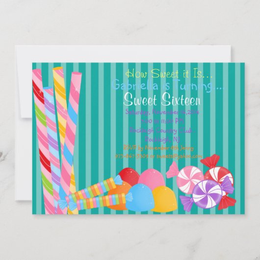 緑の多カラフルくのお菓子スイート16招待状 招待状 (正面)