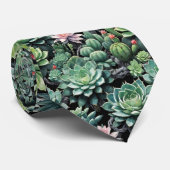 緑の多肉植物と咲くサボテン植物 ネクタイ (ロール)
