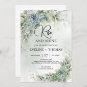 緑の多肉植物のユーカリの葉、昇り輝く 招待状 (正面/裏面)