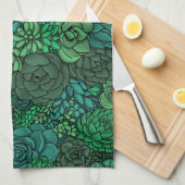 緑の多肉植物の庭 キッチンタオル (四つ折り)