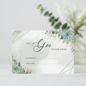 緑の多肉植物金ゴールドドレスカードにYesと言う エンクロージャーカード (スタンド正面)