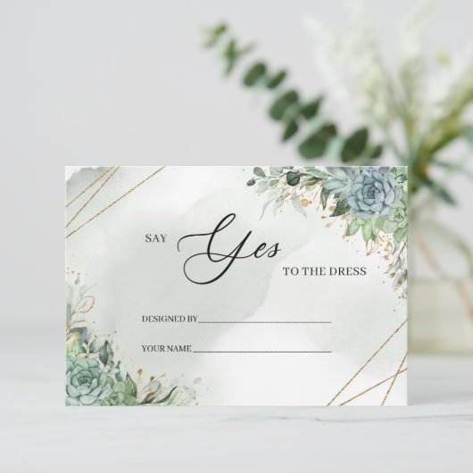 緑の多肉植物金ゴールドドレスカードにYesと言う エンクロージャーカード (スタンド正面)