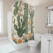 緑の多肉植物、オレンジ色の花、ビーチ壁紙。 シャワーカーテン (インサイチュ)