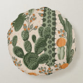 緑の多肉植物、オレンジ色の花、ビーチ壁紙。 ラウンドクッション (裏面)