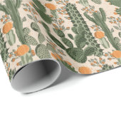 緑の多肉植物、オレンジ色の花、ビーチ壁紙。 ラッピングペーパー (ロールコーナー)