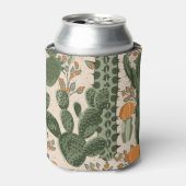緑の多肉植物、オレンジ色の花、ビーチ壁紙。 缶クーラー (缶正面)