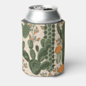 緑の多肉植物、オレンジ色の花、ビーチ壁紙。 缶クーラー (缶裏面)