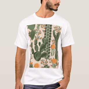 緑の多肉植物、オレンジ色の花、ビーチ壁紙。 Tシャツ