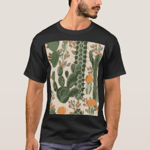 緑の多肉植物、オレンジ色の花、ビーチ壁紙。 Tシャツ