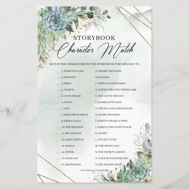 緑の多肉花ストーリーブックキャラクターマッチ (正面)