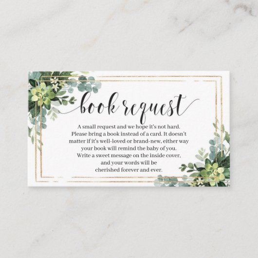 緑の多肉花金ゴールドフレームブックリクエスト エンクロージャーカード (正面)