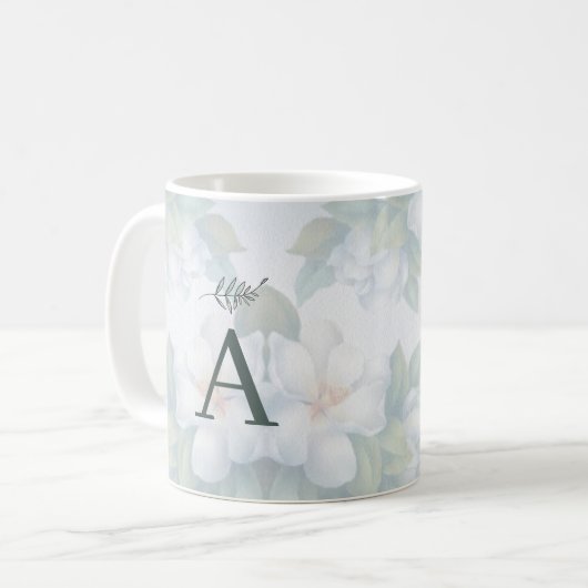 緑の多肉葉ミント水色植物学 コーヒーマグカップ (正面左)