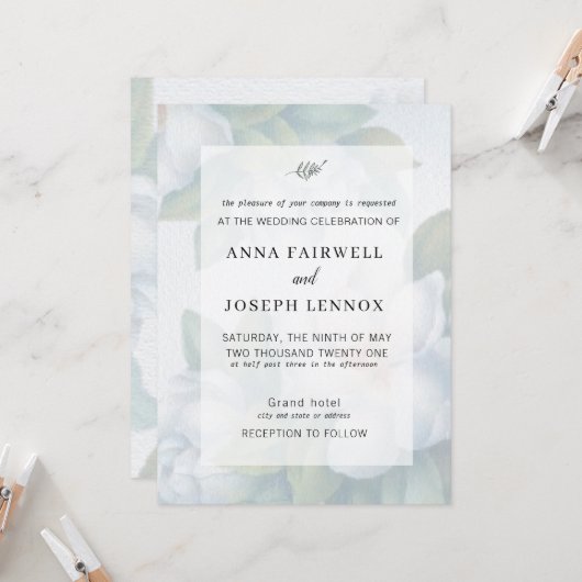 緑の多肉葉ミント水色植物学 招待状 (正面/裏面インサイチュ)