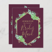 緑の多肉金ゴールドは私の花嫁になる 招待状 (正面/裏面)